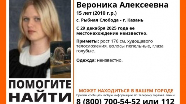 Так и не найдена: в Казани почти месяц ведутся поиски девочки-подростка 22/01/2026 &ndash; Новости