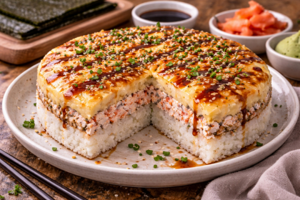 Приноровилась делать такую суши-запеканку с крабовыми палочками: дети сказали, что вкуснее роллов из доставки