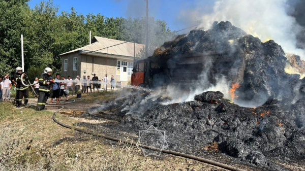 Груженный сеном грузовик загорелся в Туркестанской области