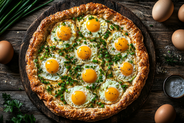 Яйцо, сыр и зеленый лучок: готовлю открытый пирог на творожном тесте &mdash; вкуснее и проще пиццы
