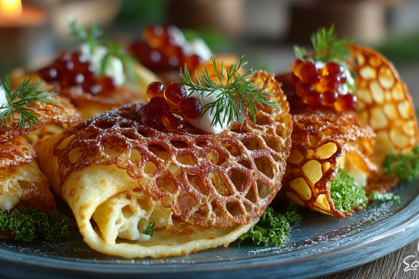 Блинная закуска &laquo;Макраме&raquo; &mdash; вместо скучных рулетов: ажурные, кружевные и с любой начинкой